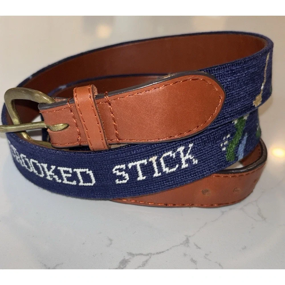 Smathers & Branson Crooked Stick Golf Needlepoint Belt Size 42 EUC